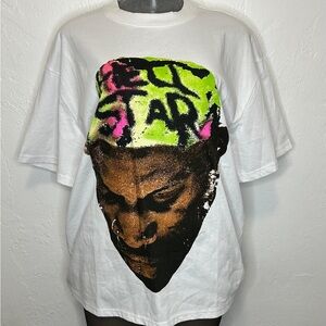 Graphic Face Print White T-Shirt with Neon Accents